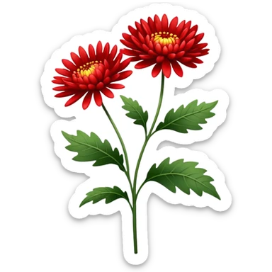 single Bright Red Chrysanthemum, straight stem sticker