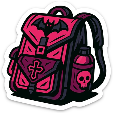 Remove the background, keep only the pink and black gothic backpack in vibrant toon style, bold colors, dynamic shading, energetic, gothic motifs, with no background sticker