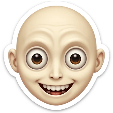 a creepy face with huge eyes and a big grin sticker