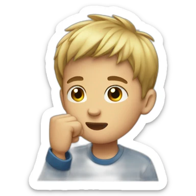 A boy keeping his fist over the ears sticker