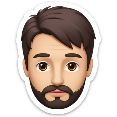 Handsome white man with big brown eyes thin pink lips long nose and dark brown messy hair cover his forhead mini beard sticker