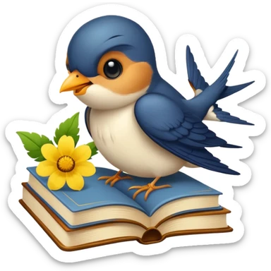 Swallow reading books + yellow flower sticker