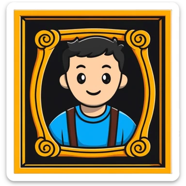 A man's photograph in a decorative picture frame sticker