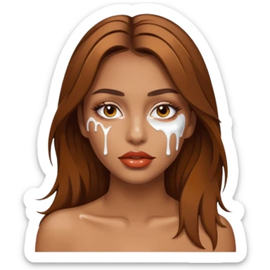 Brown Hair, Woman, white paint drip, face, hot, Sexy, lips sticker