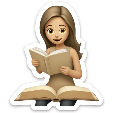 Girl reading a book. In beige tones  sticker