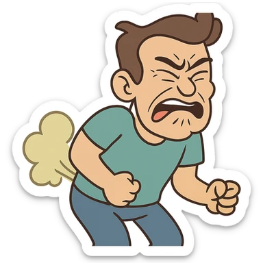 flat toon style farting face sticker