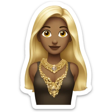 A blonde girl using gold jewerly sticker