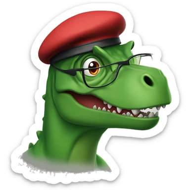 Angry Green Trex wearing red beret and eyeglasses  sticker
