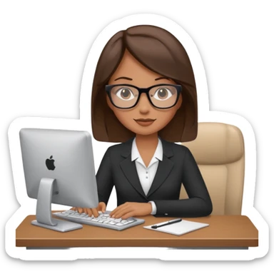 administrative assistant with brunette hair on computer sticker