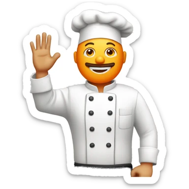 Bald man with an orange beard dressed as a chef raises his hand in the air sticker