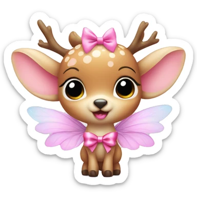 baby deer with fairy wings and a pink bow around its neck  sticker