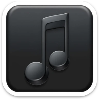 single musical note emoji, deep matte black metal material, smooth rounded geometry sticker