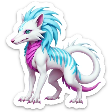 White badass elegant wild beautiful natural cute badass epic anthro modern albino sergal-vernid-creature with cyan mane and magenta eyes with cyan edgy stripes, full body, blue pretty hair, outside, modern, aesthetic, art by LiLaiRa, art by art by Falvie sticker