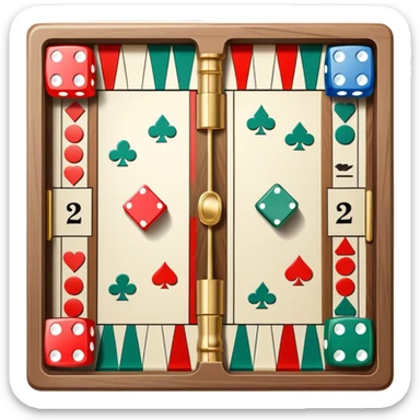 A photorealistic icon featuring a backgammon board with dice, a Monopoly board with money and property cards and a Game of Life spinner. The design captures the detailed textures of the boards, pieces, and accessories. Transparent background. sticker
