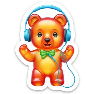 A gummy bear with earphones sticker