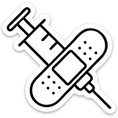 A vaccination icon with a syringe and a bandaid, representing immunization and healthcare sticker