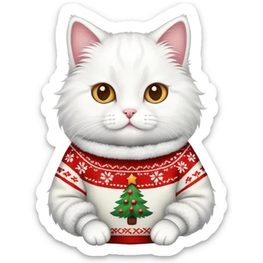 White cat wearing christmas jumper sticker