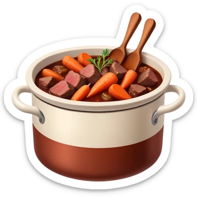 boeuf bourguignon in a pot with red wine, carrots, and beef chunks sticker