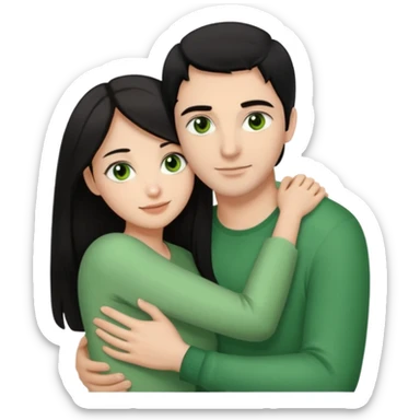 Woman  with brown eyes and black hair hugging a man with green eyes and light brown hair sticker