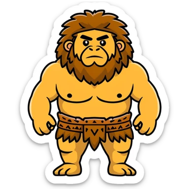 Neanderthal caveman with very broad shoulders, primitive human with strong build, fur clothing sticker