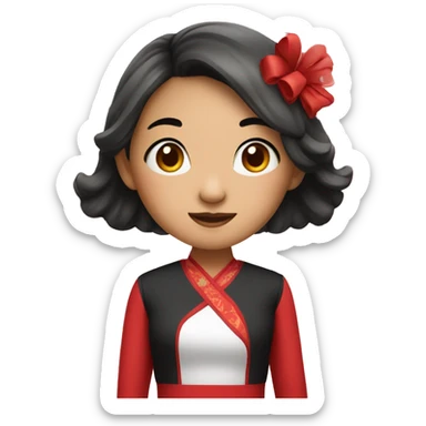 Asian girl is dressed up in red dress  sticker
