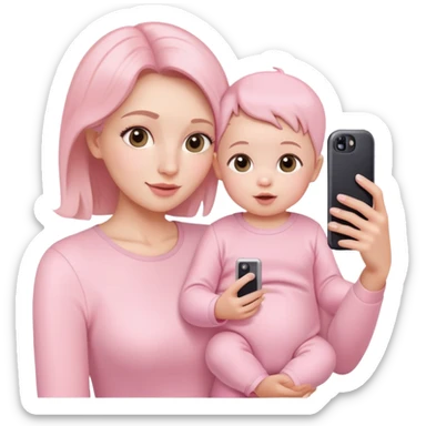 mother and baby taking selfie wearing pastel pink outfits sticker
