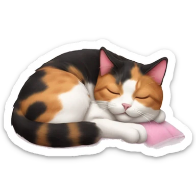 calico cat sleeping on a pink pillow sticker