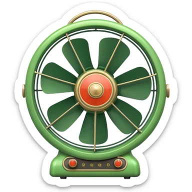 Vintage Electric Fan – retro green body, metal grill, humming softly. sticker