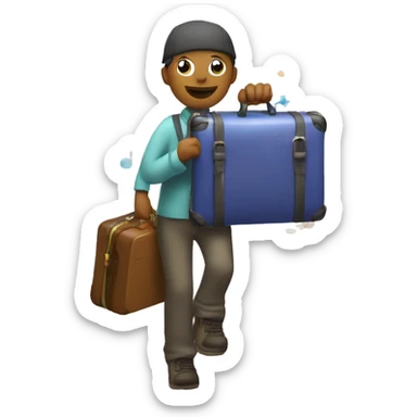 Create an emoji of a figure with a suitcase, surrounded by colorful clouds and musical notes. Add stars and winding paths to symbolize a mental journey. Make it feel adventurous and curious! sticker
