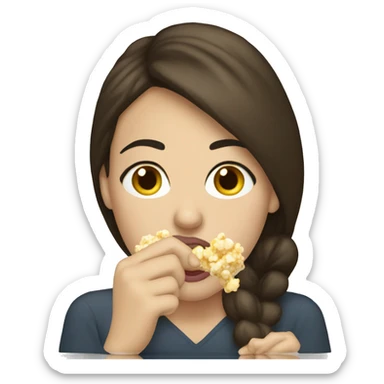 White brunette woman putting popcorn in her mouth sticker