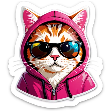 Cat with sunglasses and hood sticker