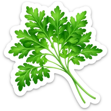 Cinematic Realistic Parsley Emoji, Fresh and vibrant, with bright green, frilly leaves that seem to shimmer with vitality. The plant exudes a sense of healthy growth and aromatic zest, inviting both beauty and flavor into any dish. Soft glowing outline, capturing the essence of freshness, health, and culinary delight in a sprig of parsley! sticker