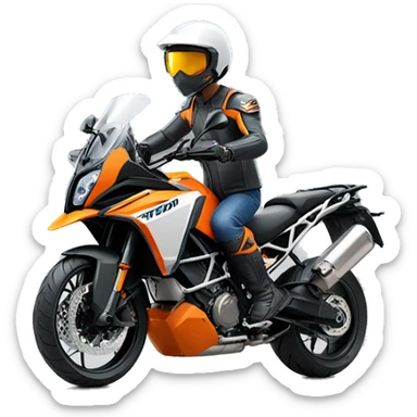 Man wearing Thursday's clothes riding a KTM 1290 super adventure sticker