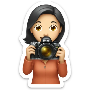 asian woman holding a nikon camera sticker