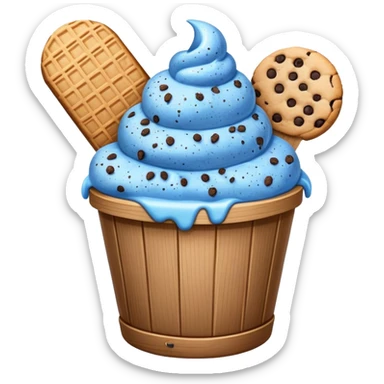 Blue m ice cream speckled with cookie crumbles in a bucket sticker