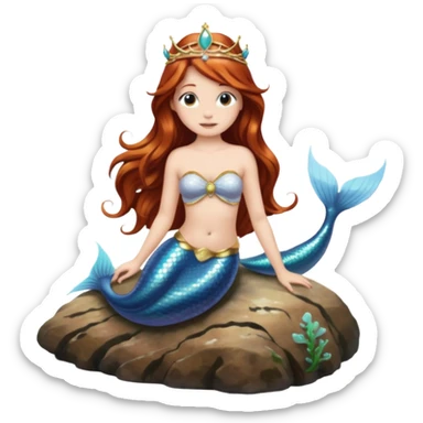 Mermaid with Shell Crown – Long flowing hair, shell tiar, sitting on rock sticker