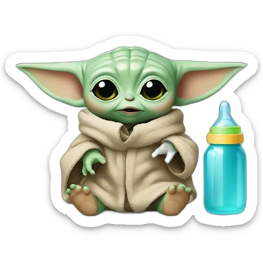 baby yoda with baby bottle sticker