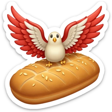 loaf of bread with cartoon wings soaring upward sticker