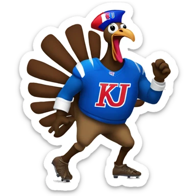 cartoon Turkey dancing with KU Football sticker