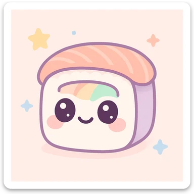 adorable sushi roll with blushing cheeks, kawaii style, big eyes, soft color palette sticker