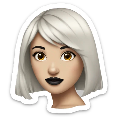 Pale black haired girl with black tattoos on body wearing red lipstick  sticker