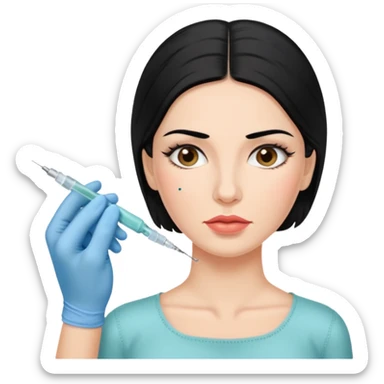 spanish woman black hair doing botox procedure on the cheeks sticker
