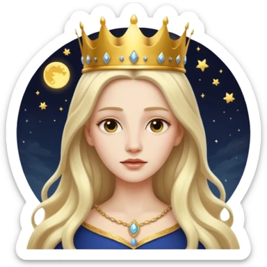 White Long Haired Women, Queen with crown — soft expression, moonlight tone sticker
