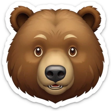 Russian grizzly bear, front view, brown fur, iOS emoji style sticker
