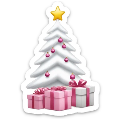 Light pink Christmas gifts under a white Christmas tree  sticker