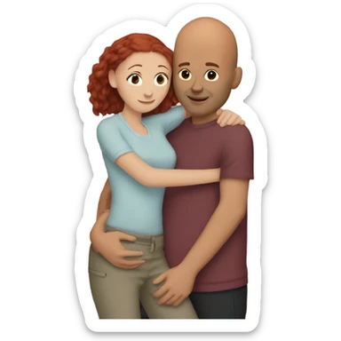 Bald guy with dark redhead girl hugging sticker