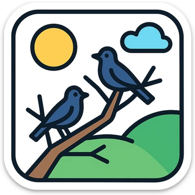 Natural landscape with bird silhouettes. Birds on branches. Vector illustration. sticker