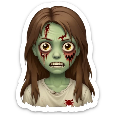 Girl zombie with brown long hair with teeth and serious face IOS style sticker