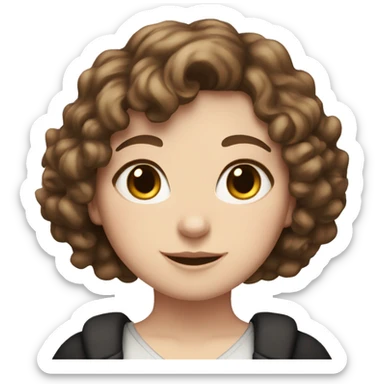 white girl with short curly brown hair with white and black cat   sticker