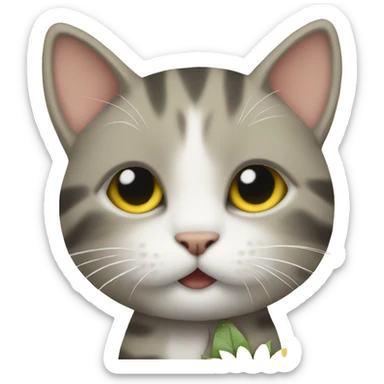 Small cute little cat offering a sunflower  sticker